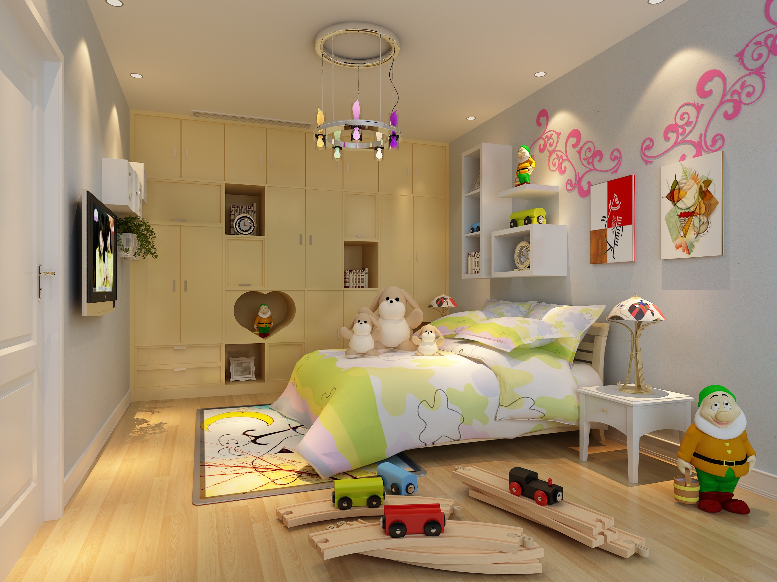 儿童房<a href='http://www.tonak.cn/qyxgt/' target='_blank'><u>墙衣效果图</u></a>