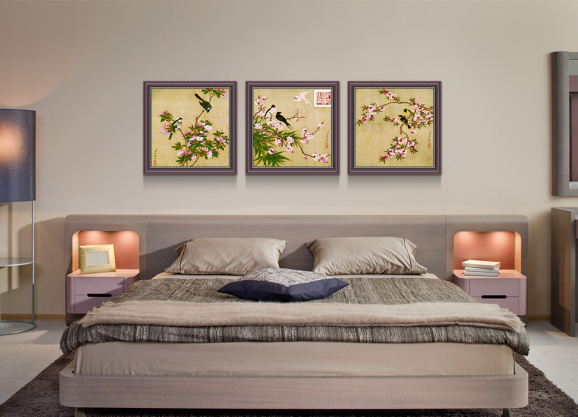 现代简约清静花鸟卧室墙衣画