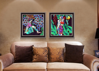 欧式手绘人物油画客厅墙衣画