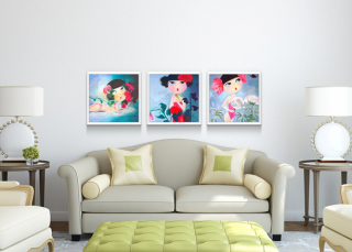 北欧三联手绘人物油画客厅墙