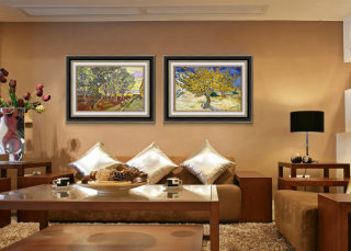 简欧双联手绘抽象树油画客厅