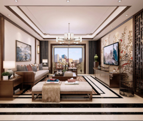 中式手绘花鸟客厅背景墙墙衣